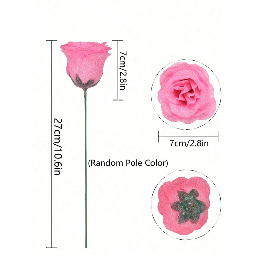 3/5Pcs Glitter Rose Artificial Flowers Bouquet Christmas Valentine's Day