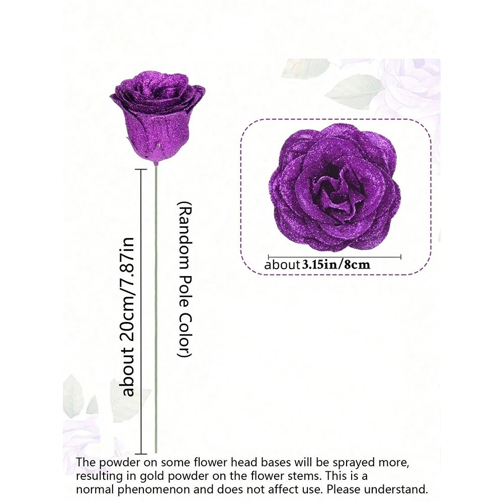 3/5Pcs Glitter Rose Artificial Flowers Bouquet Christmas Valentine's Day