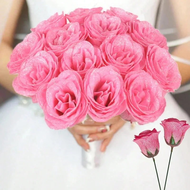 3/5Pcs Glitter Rose Artificial Flowers Bouquet Christmas Valentine's Day