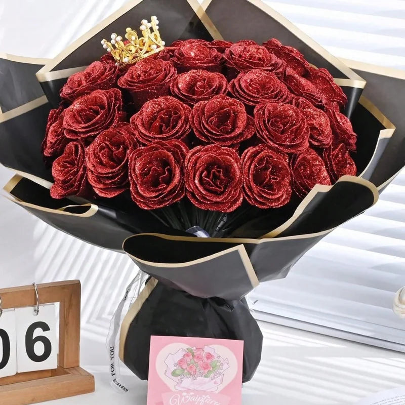 3/5Pcs Glitter Rose Artificial Flowers Bouquet Christmas Valentine's Day