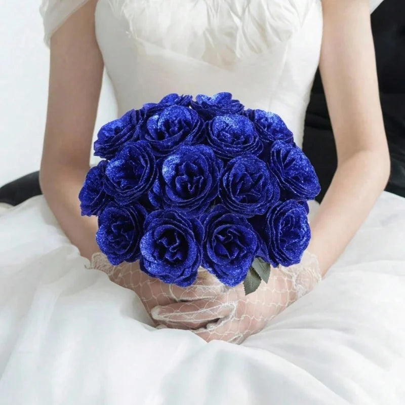 3/5Pcs Glitter Rose Artificial Flowers Bouquet Christmas Valentine's Day