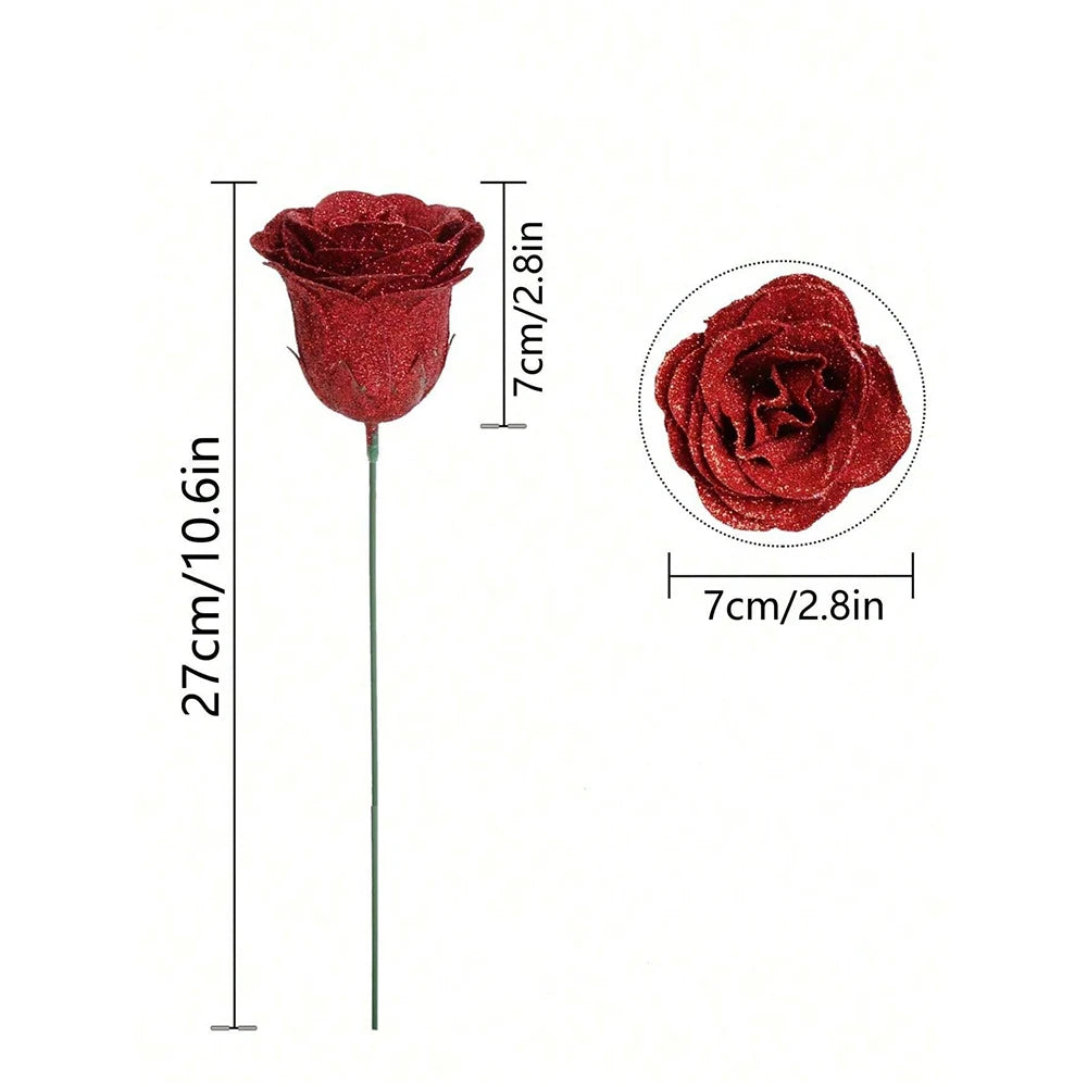 3/5Pcs Glitter Rose Artificial Flowers Bouquet Christmas Valentine's Day