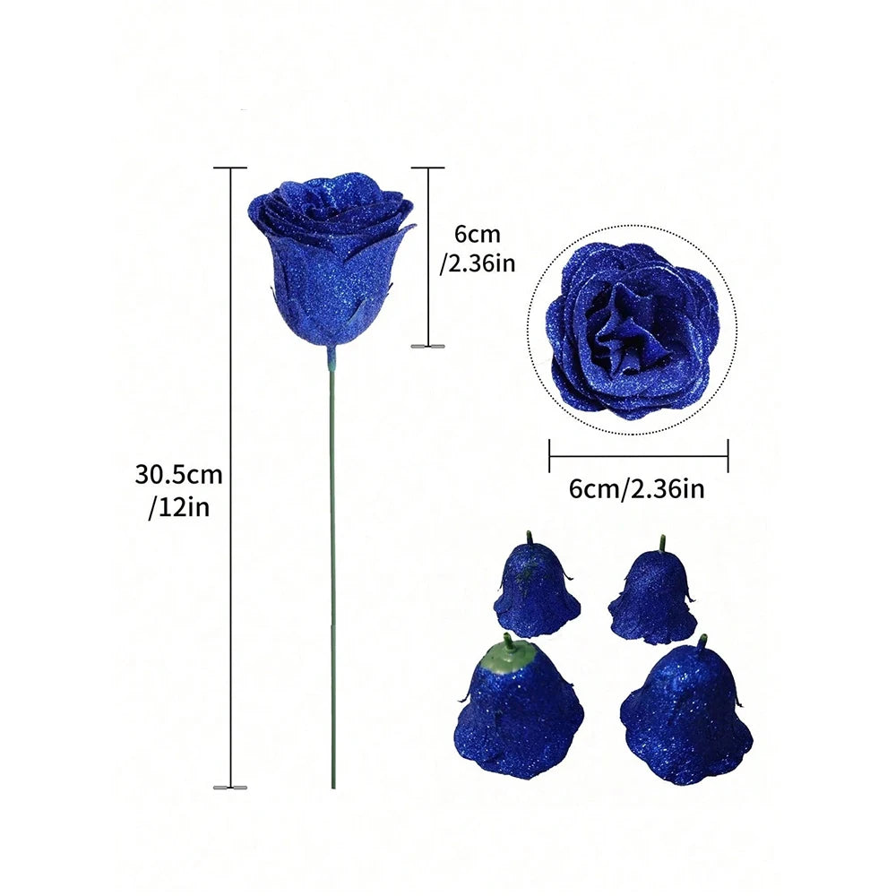 3/5Pcs Glitter Rose Artificial Flowers Bouquet Christmas Valentine's Day