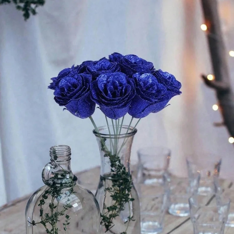 3/5Pcs Glitter Rose Artificial Flowers Bouquet Christmas Valentine's Day